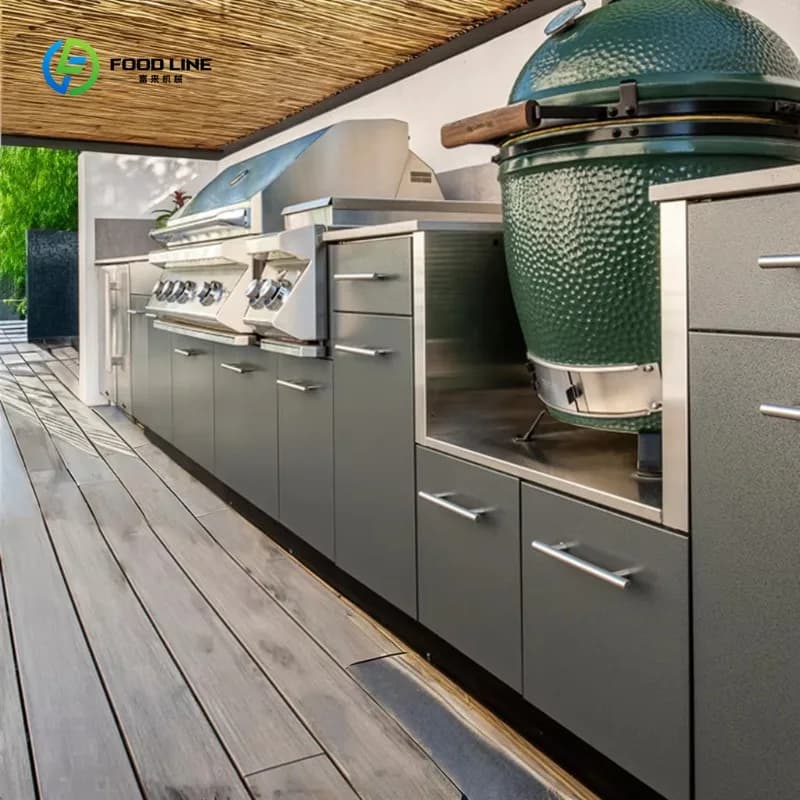 Cuisine extérieure sur mesure avec barbecue, armoire de cuisine moderne en acier inoxydable SUS304 imperméable avec évier, pour usage extérieur