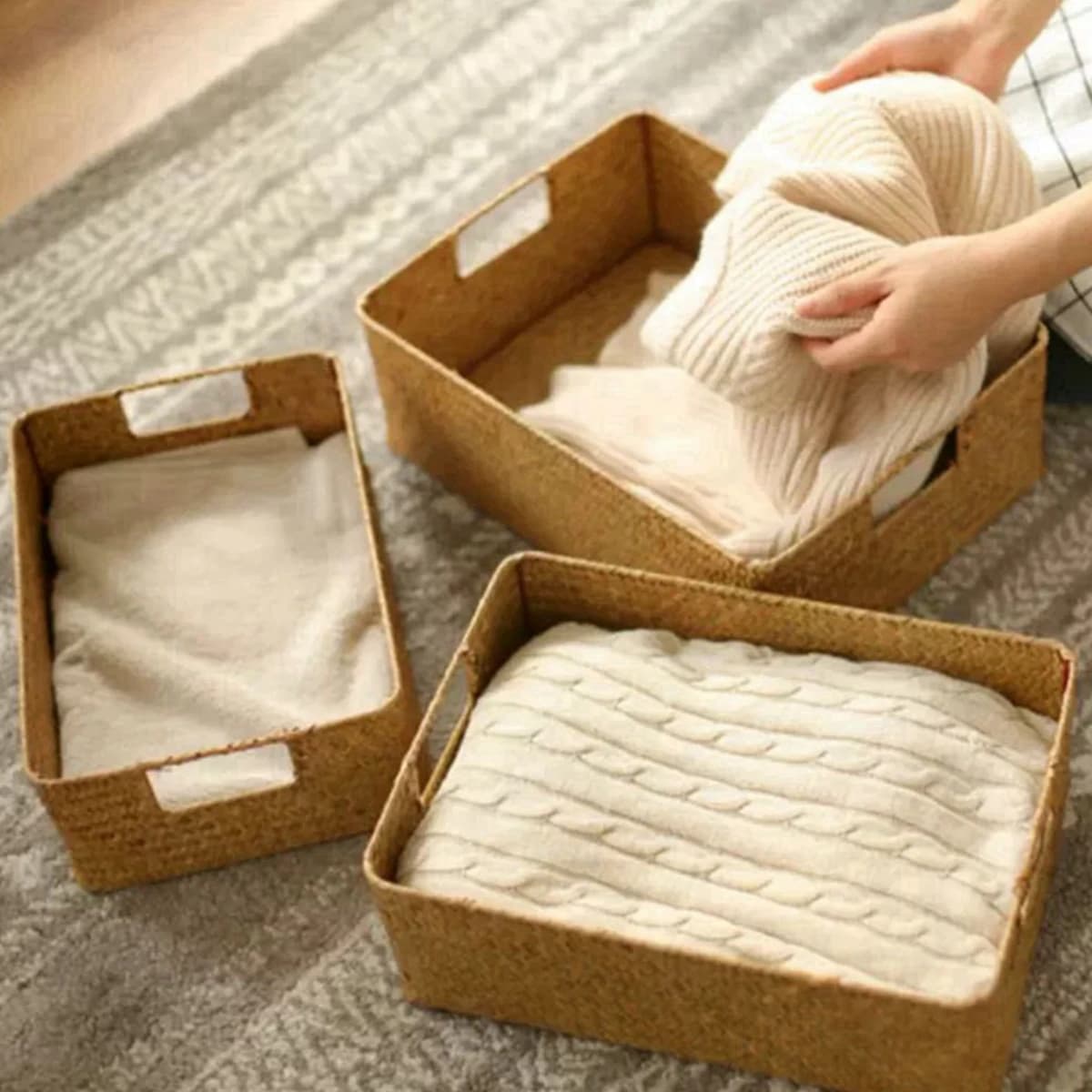 Zerolife – grand panier en jonc de mer tissé naturel, en paille et osier, pour Table de maison, frui