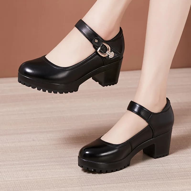 Chaussure en cuir de haute qualité pour femmes 6cm 8cm 10cm plate-forme à talons hauts bout rond 34