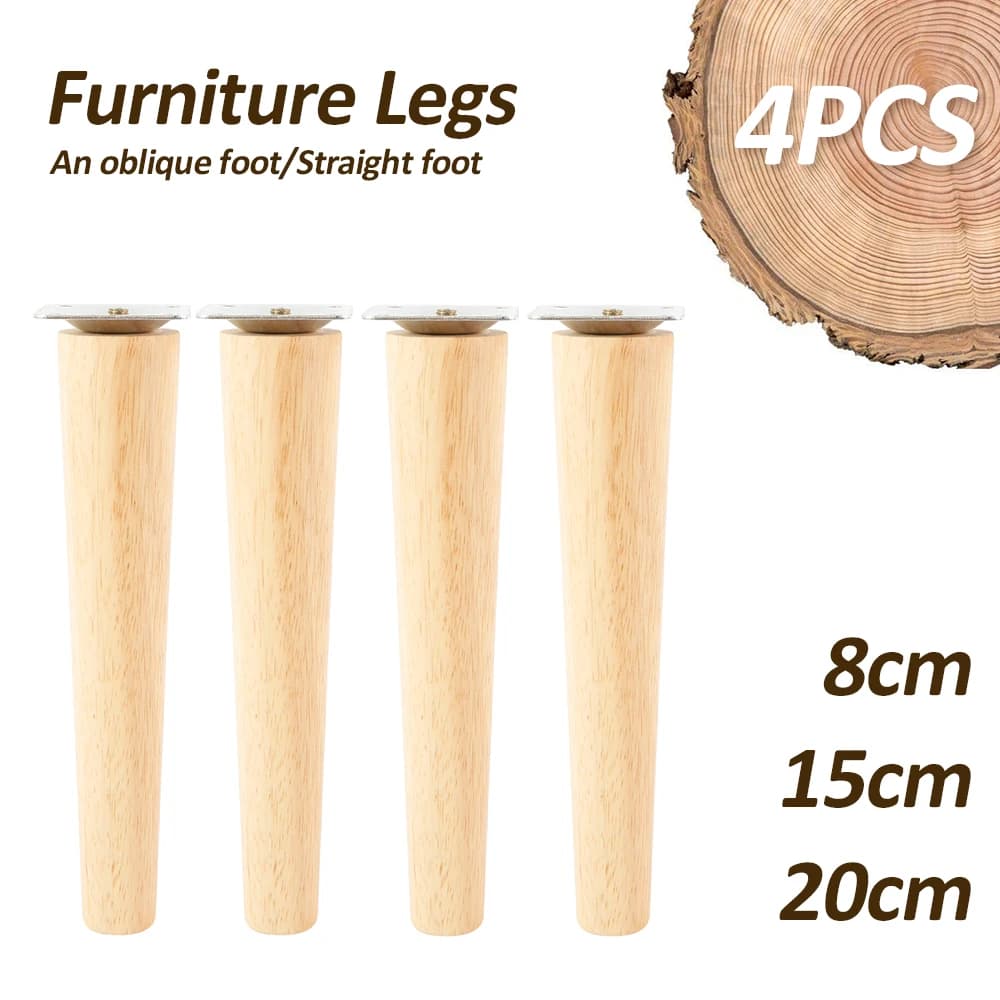 Paquet de 4 pieds de meubles pieds de meubles solides en bois pieds de Table obliques/droits pieds d