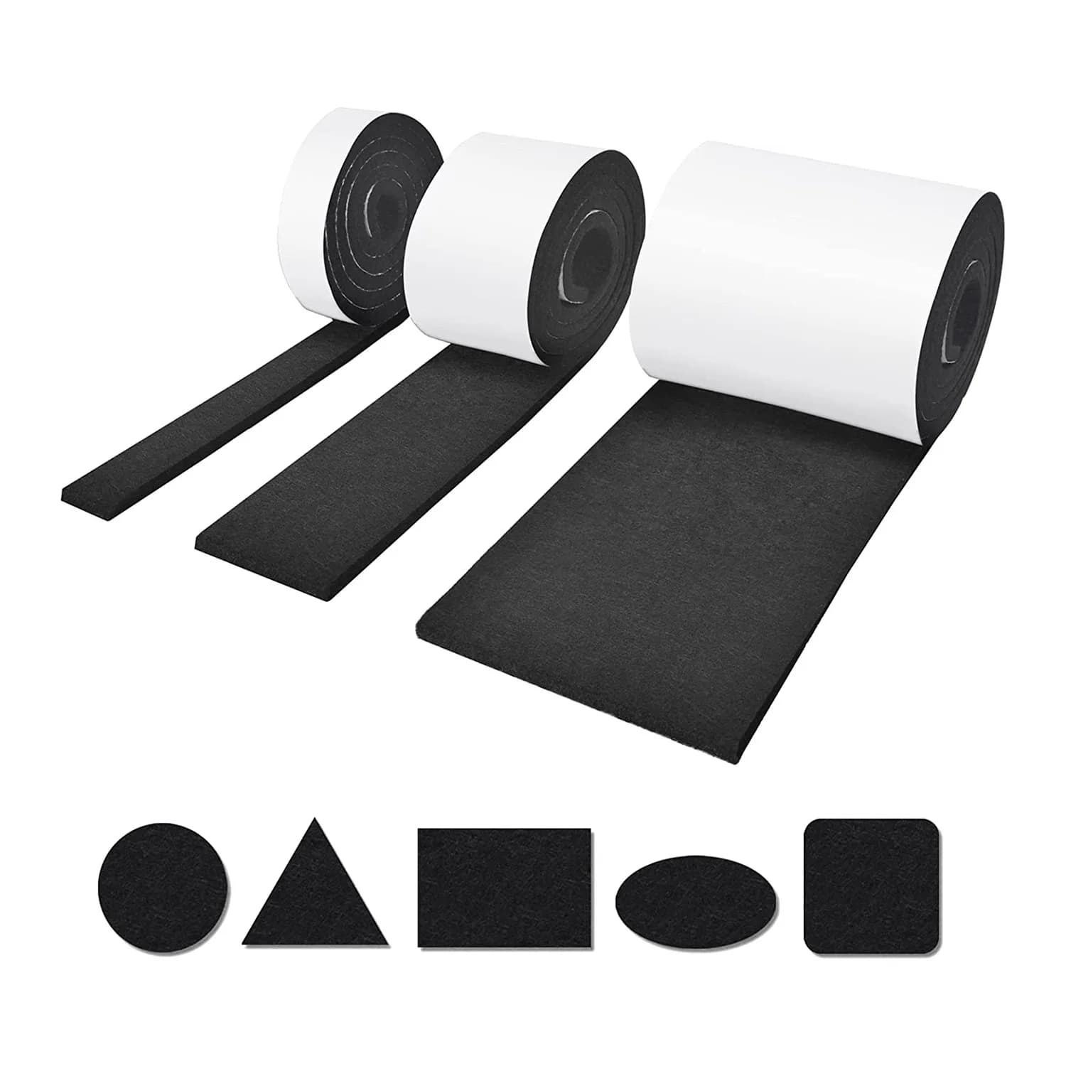 Ders foetaux en feutre auto-adhésifs pour chaises, 3 rouleaux, 100x10 cm, 100x5 cm, 100x2 cm, 5 mm