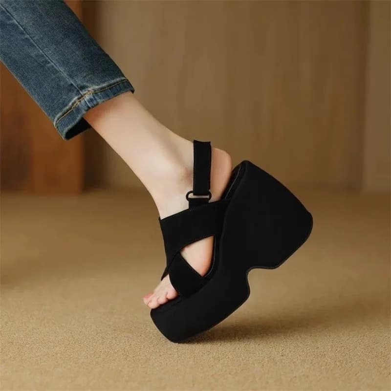 Sandales compensées à talon haut et semelle épaisse grande taille pour femme