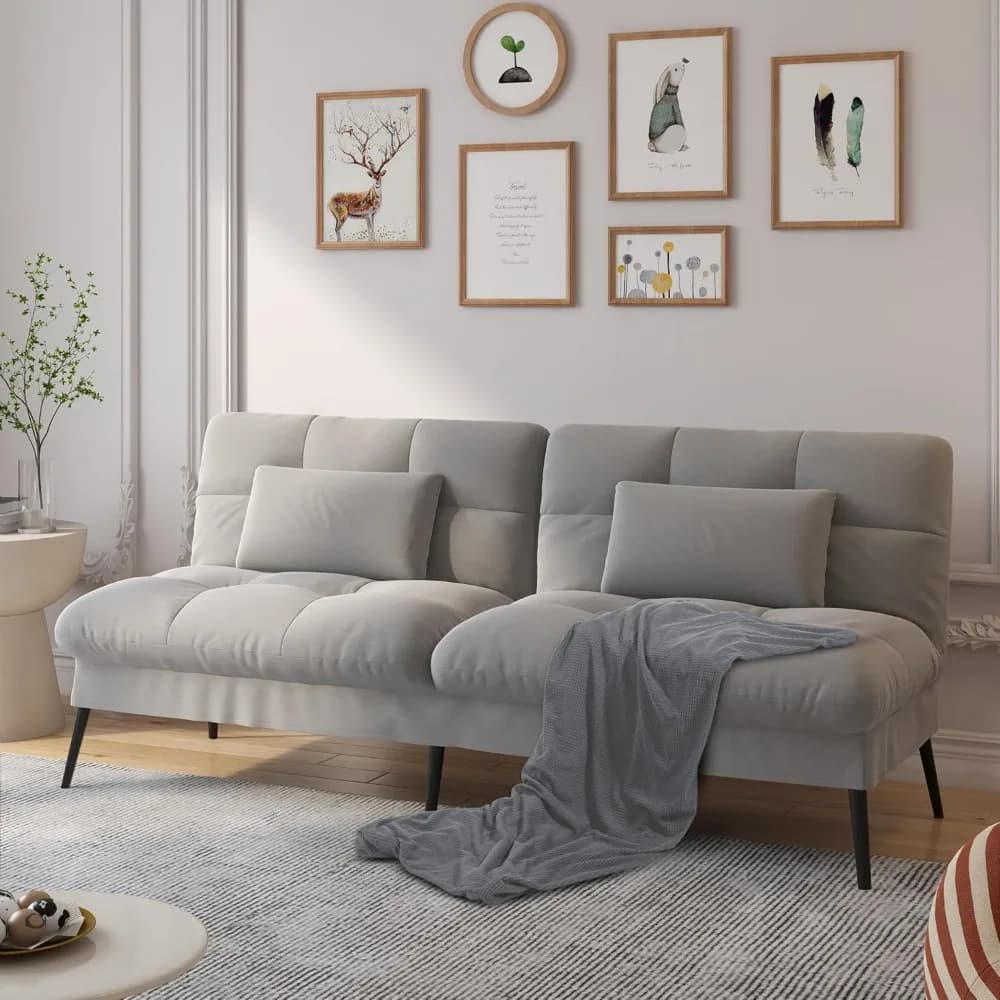 Canapé-lit convertible, canapé futon en tissu de 72 pouces avec dossier réglable, fauteuil inclinabl