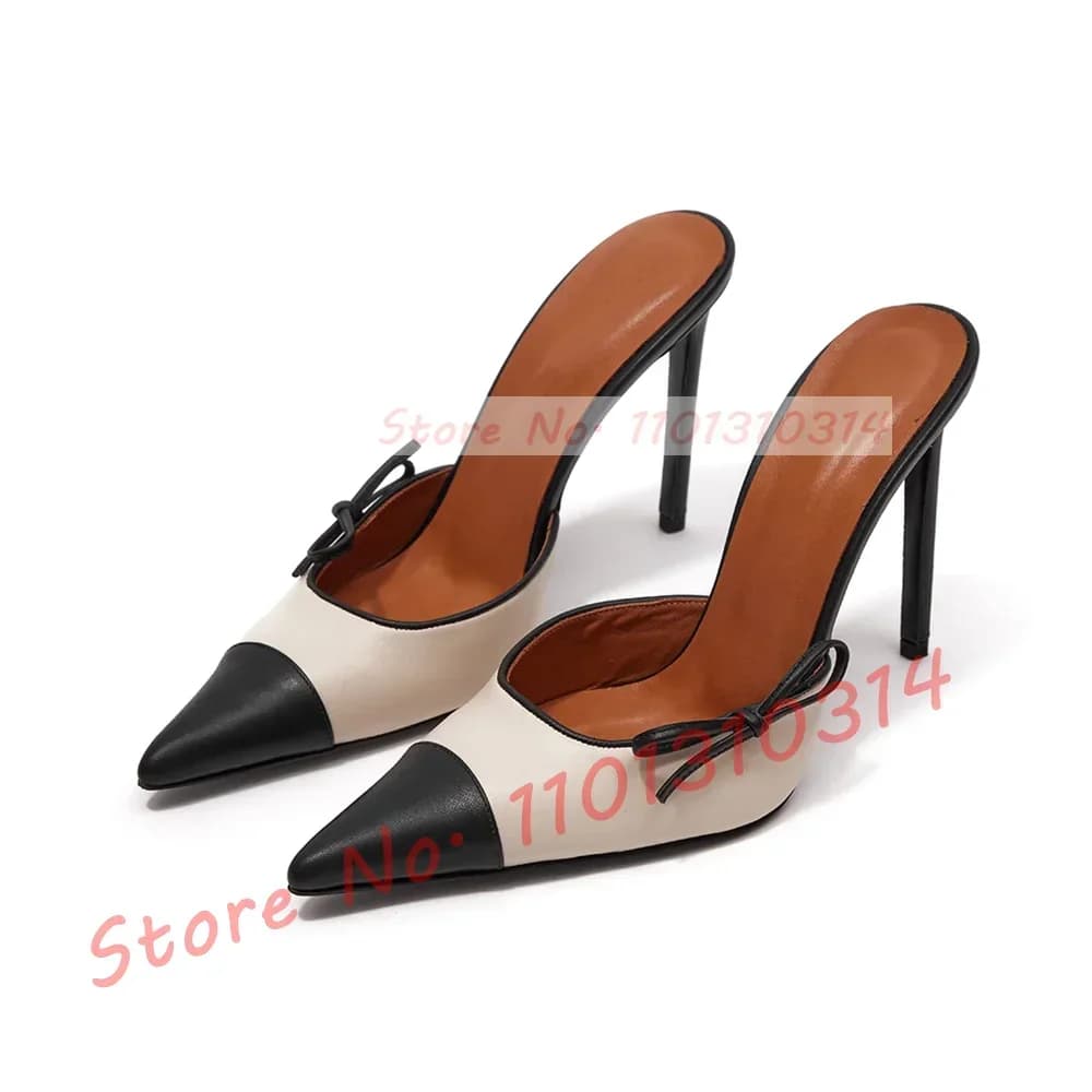 Mules Parker pointues bicolores pour femmes, chaussures à talons hauts peu profondes, décalcomanie à