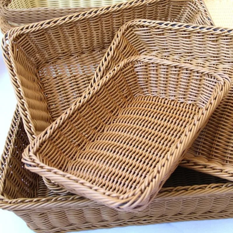 Panier en osier Imitation rotin tissé à la main, boîte de rangement rectangulaire, panier à pain pou