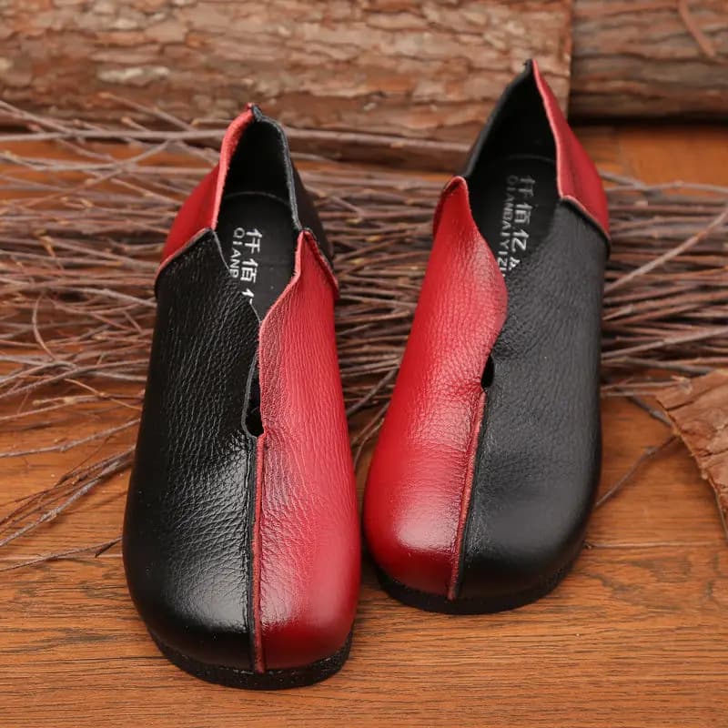 Chaussures de créateur bicolores pour femme en cuir véritable, ballerines, mocassins vintage à décou