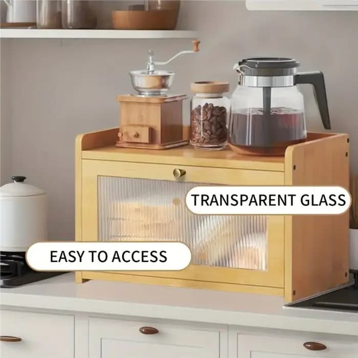 Boîte à pain en acrylique ABSJ-Bamboo avec couvercle - 1 pièce - Organisateur de rangement de cuisine anti-poussière
