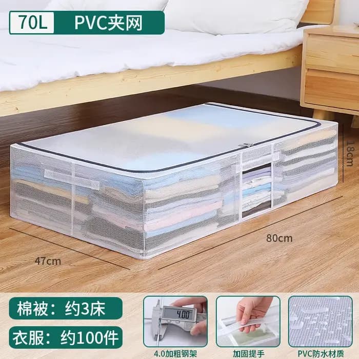 Cadre en acier épaissi PVC Transparent grande capacité sous le lit boîte de rangement tissu Art résistant à l'humidité