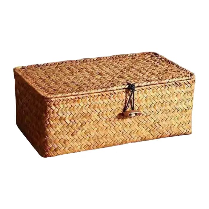 Boîte de paille tressée traditionnelle avec couvercle