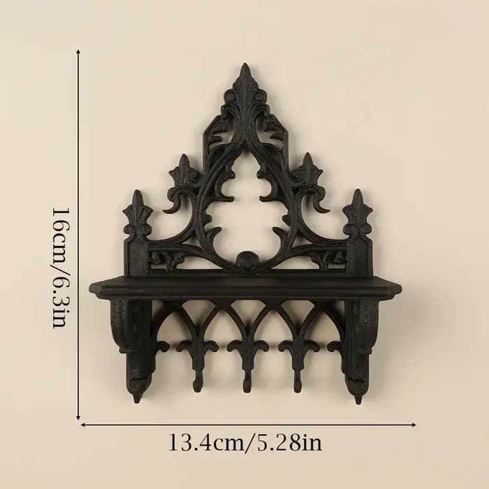 Étagère gothique sculptée transfrontalière avec crochets pour décoration murale de style sombre