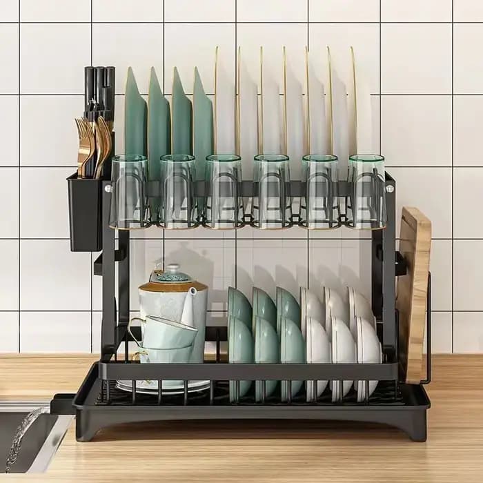 Égouttoir à vaisselle, support de rangement pour plateaux à double couche