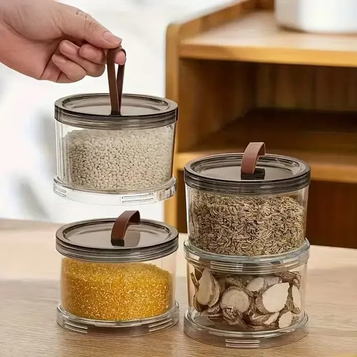 Boîte de rangement pour épices ronde à trois niveaux, récipient multi-couches pour conserver la fraîcheur, pot hermétique transparent, qualité alimentaire