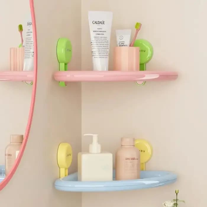 Étagère d'angle murale triangulaire en plastique à ventouse