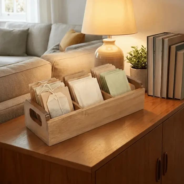 Boîte de rangement en bois pour sachets de thé