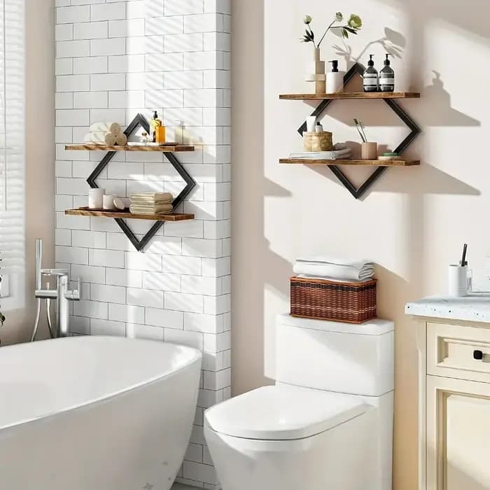Étagères murales rétro, étagère de rangement en bois rustique à double niveau pour la salle de bain, la cuisine, la décoration du salon