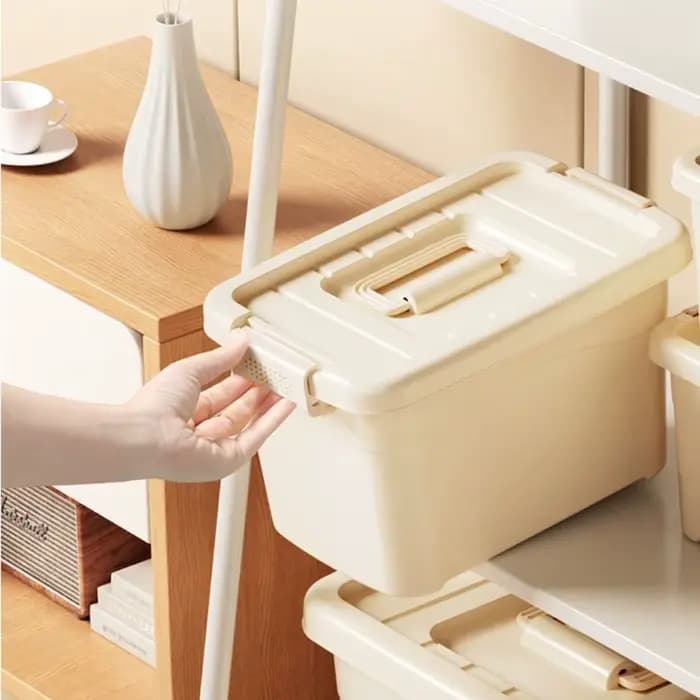 Boîte de Rangement Domestique de Grande Capacité, Étanche à la Poussière, Armoire Multifonction avec Poignée