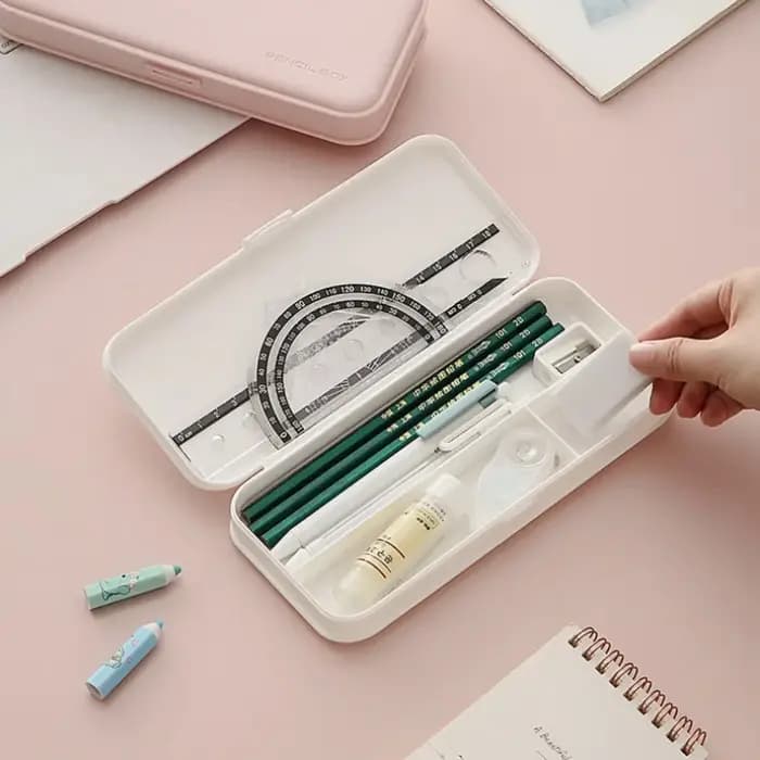 Boîte de papeterie mate minimaliste – Organisateur étanche avec séparateurs de grille | Étui à crayons Macaron