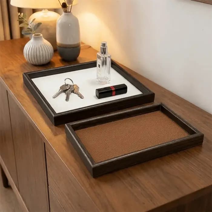 Plateau de rangement rectangulaire en bois vintage