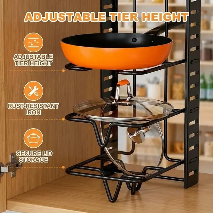 Organisateur de casseroles à 8 niveaux pour gagner de la place - Support en métal durable