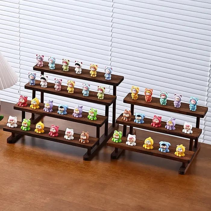 Étagère de présentation rustique en bois à 4 niveaux pour objets de collection