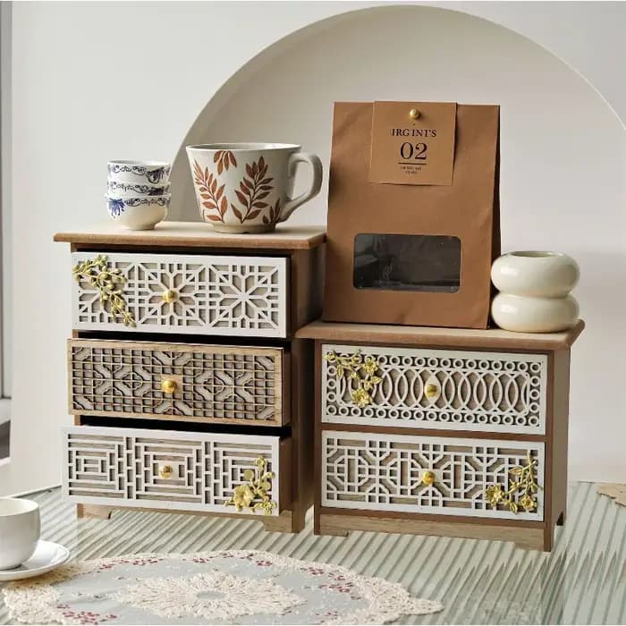 Nouvelle armoire de rangement de bureau en bois sculpté de style rétro – Organisateur multi-niveaux à tiroirs