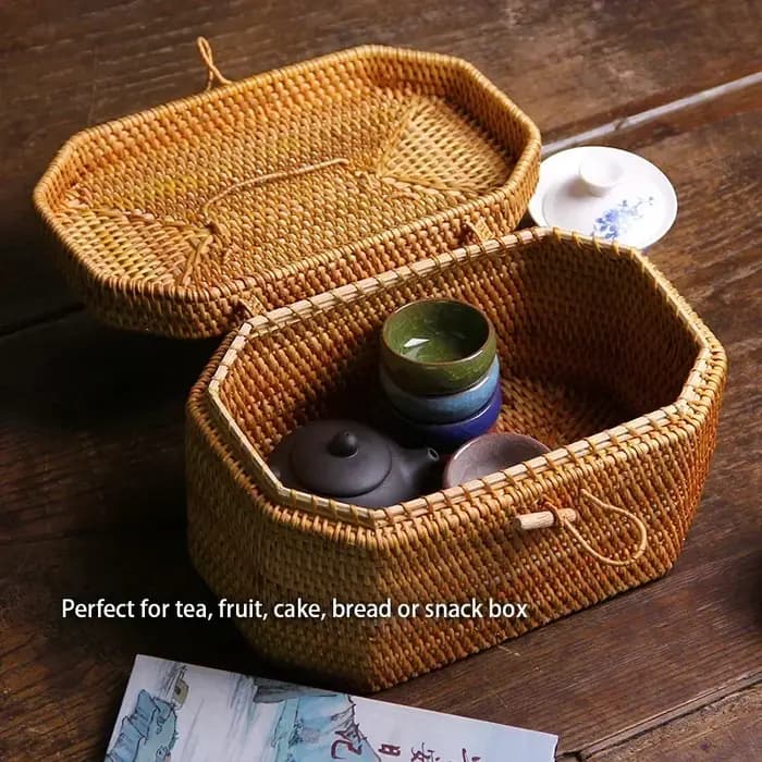 Boîte de rangement en rotin tressé à la main avec poignée