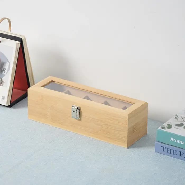 Boîte de rangement pour sachets de thé en bambou