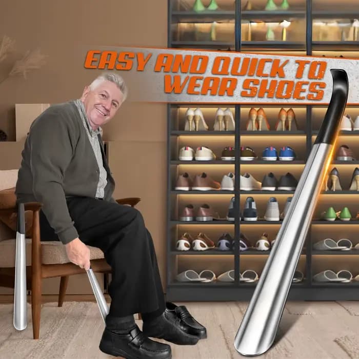 Chausse-pied en acier inoxydable à long manche ergonomique | 16,5 pouces/42 cm | Chausse-pied en métal facile à saisir pour les personnes âgées