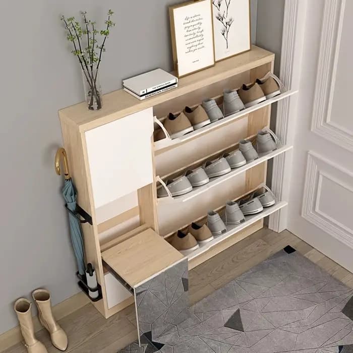 Meuble à chaussures d'extérieur en bois blanc, style ferme, pour entrée, organisateur de chaussures moderne, mobilier de maison