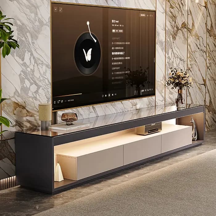 Verre Transparent Tv Table Meuble de rangement sol de luxe moderne Tv