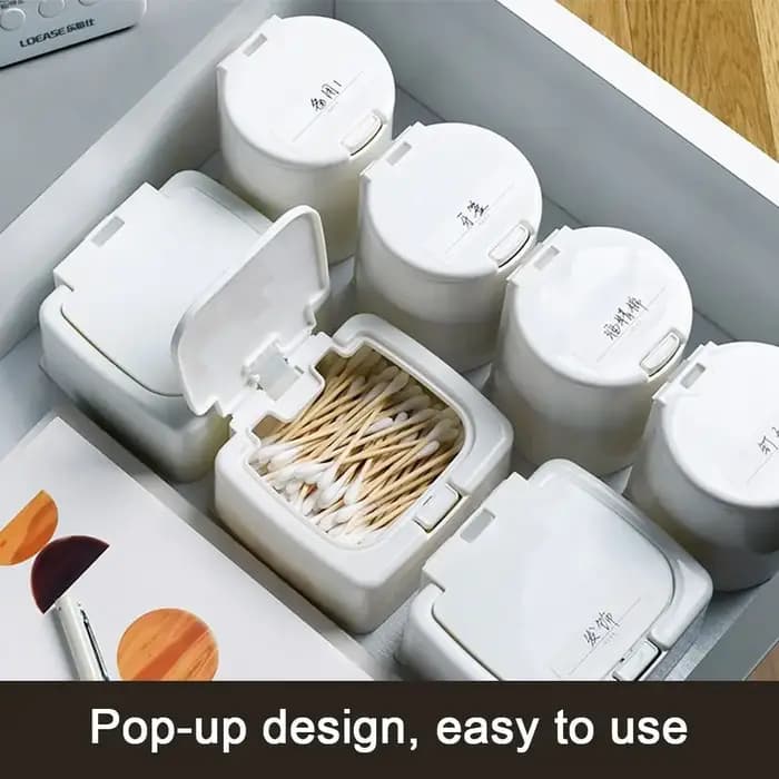 Boîte de rangement pour coton-tige avec fenêtre pop