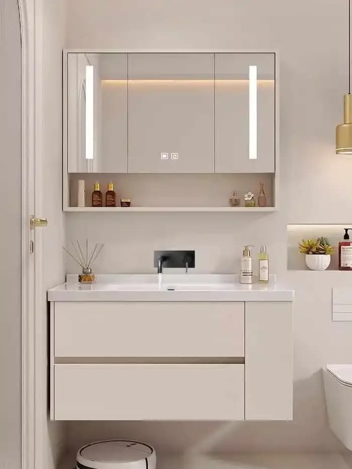 HOCabinet-Bassin intégré en céramique sans trou dans le mur pour égoutter l'eau