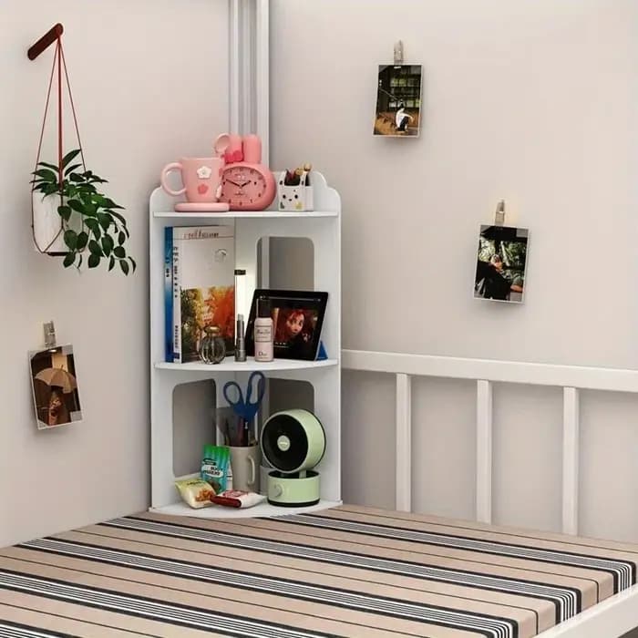 Étagère de bureau d'angle à 3 niveaux, support de rangement blanc peu encombrant pour organiser livres, cosmétiques, fournitures de bureau, couches modernes