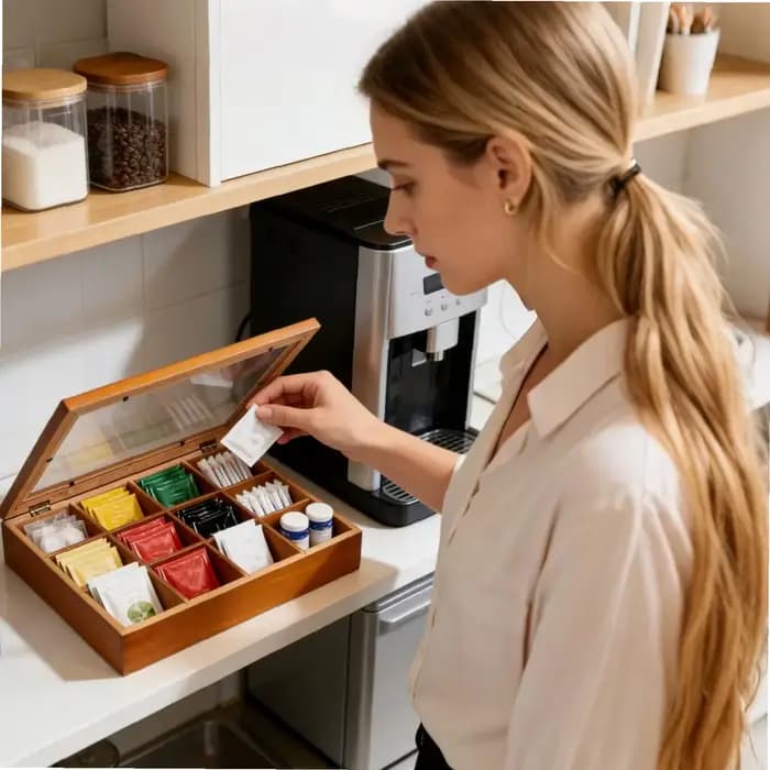 Boîte de rangement en bois à 12 compartiments pour sachets de thé avec couvercle transparent