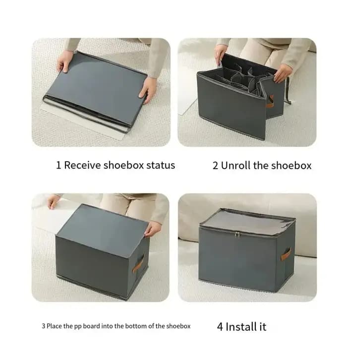 Organisateur de chaussures pliable en tissu Oxford avec couvercle
