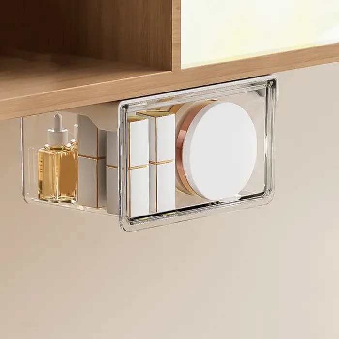 Boîte de rangement suspendue sous le bureau pour cosmétiques, organisateur de bijoux dissimulé, conteneur de maquillage, support de rangement domestique pour coiffeuse