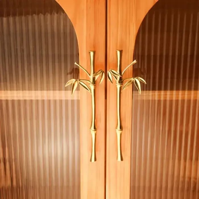 Poignées d'armoire créatives en laiton feuille de bambou 230mm-finition dorée