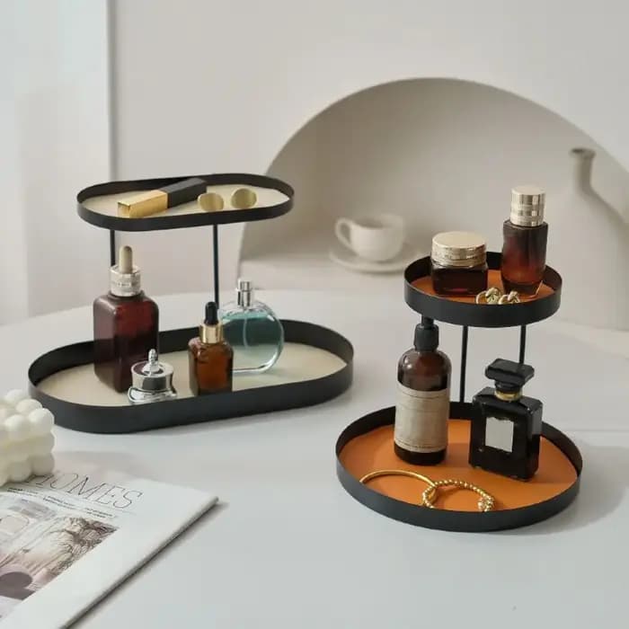 Présentoir de Rangement Cosmétique en Fer avec Coussin en Cuir
