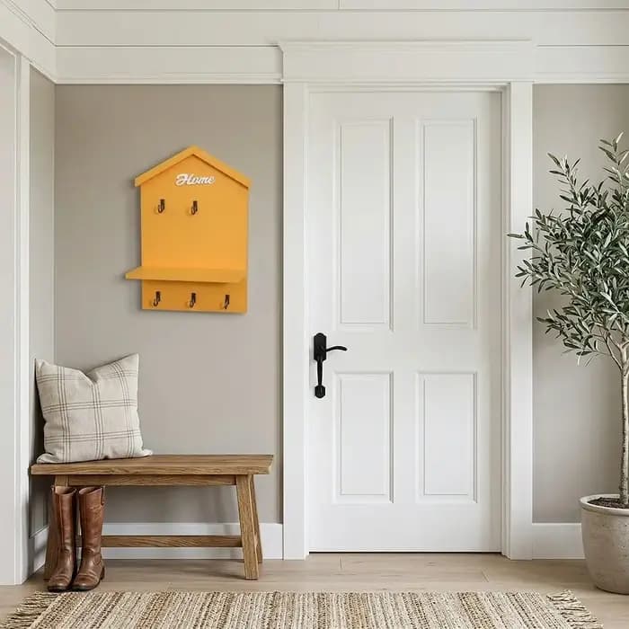 Porte-clés mural créatif en bois avec 5 crochets et trou de suspension