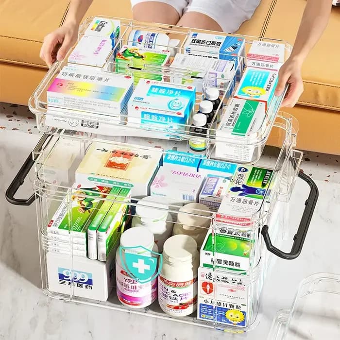 Grande boîte à médicaments transparente à double couche