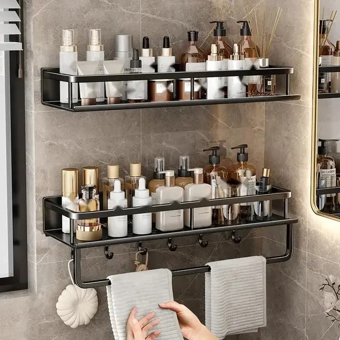 Support de rangement noir pour salle de bain et douche
