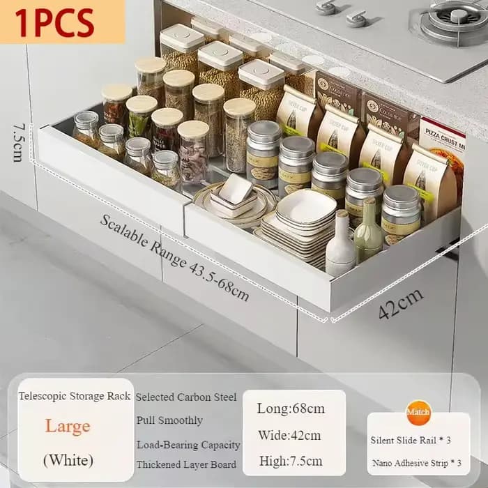 Support de rangement d'armoire extractible avec tiroirs coulissants extensibles adhésifs pour organisateur sous évier