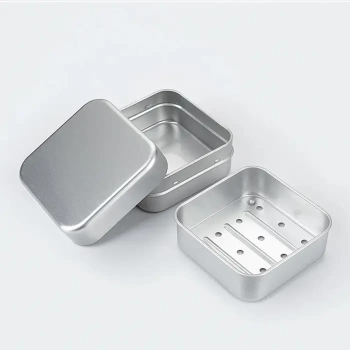 Boîte de rangement carrée portable en aluminium double couche avec couvercle
