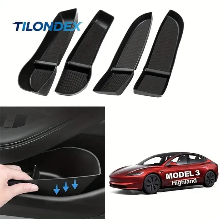 TILONDEX Ensemble de quatre boîtes de rangement pour portes en TPE noir pour Model 3, 2023-2025