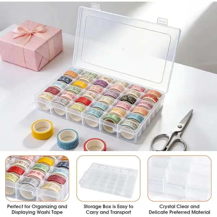 Boîte de rangement en plastique transparent à 36 compartiments - Avec séparateurs amovibles - Organisateur portable