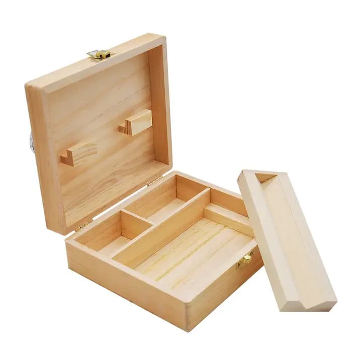 Boîte de rangement en bois avec plateau roulant