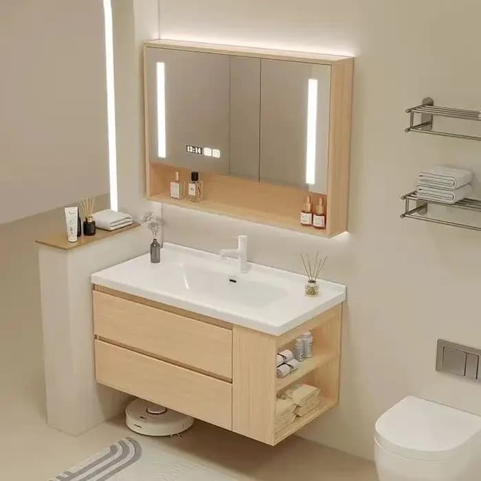 Vanité de salle de bain flottante avec lavabo intégré en céramique