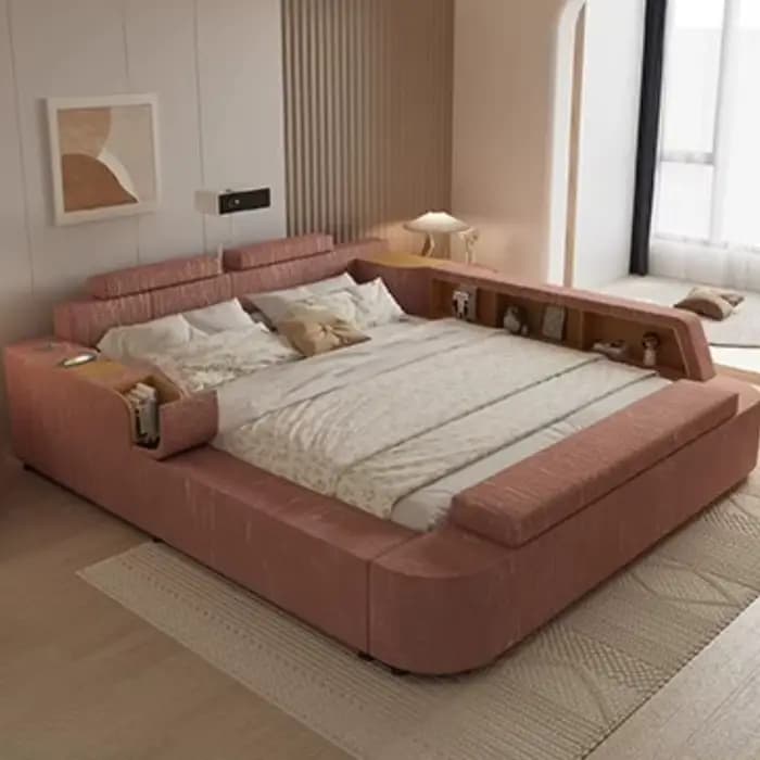 Cadre rembourré lit double rangement chambre commodes têtes de lit