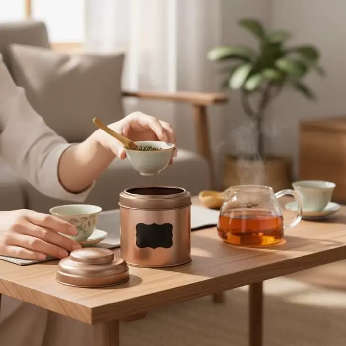 Boîte à thé en étain pour conservation des feuilles mobiles