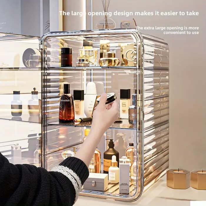 Boîte de rangement de maquillage multi-couches élégante avec couvercle magnétique et design anti-poussière — Convient